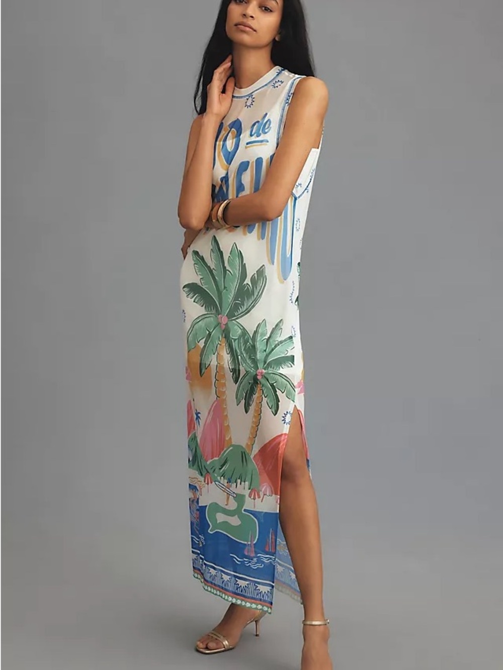 FARM Rio White Tank Dress with Blue, Green & Pink Tropical Print